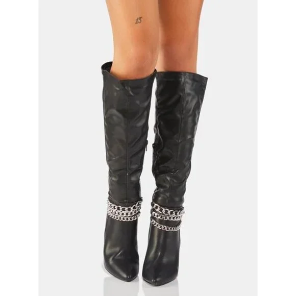 STREET CHIC CHAIN OF FOOLS STILETTO BOOTS - Picture 3 of 6